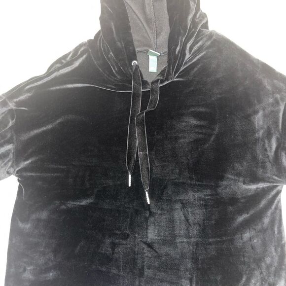 Wild Fable Women's Black Velour Hoodie with Ribbon Tie Waist Length Size XS - Picture 5 of 7